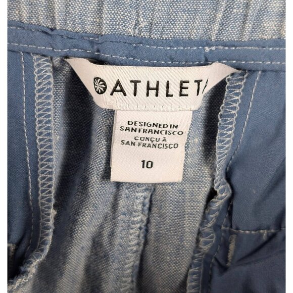 Athleta Cabo Textured Wide Leg Pants Blue 100% Linen Womens Size 10 Nautical - Picture 3 of 4